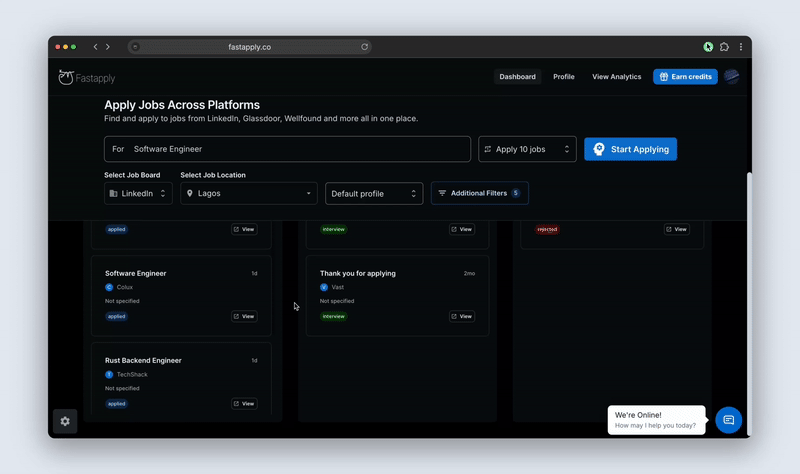 Tracking job application progress demo