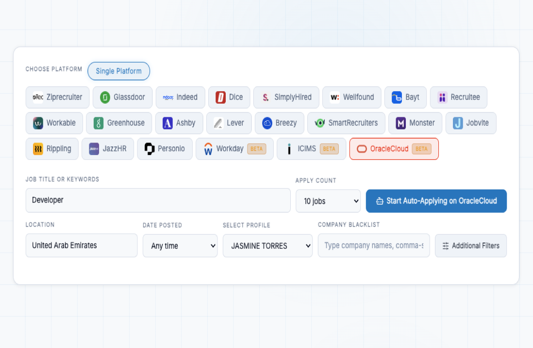 FastApply's AI Auto-Apply dashboard showing a job application being filled and submitted automatically
